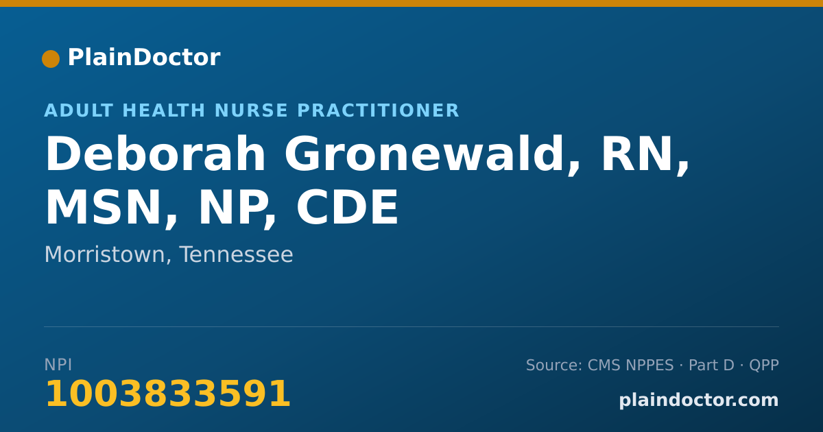 Shareable card for Deborah Gronewald, RN, MSN, NP, CDE - Adult Health Nurse Practitioner, Morristown, TN