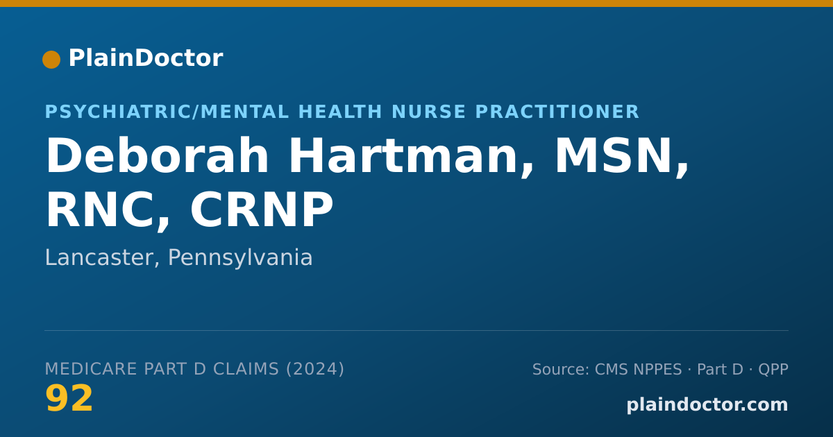 Shareable card for Deborah Hartman, MSN, RNC, CRNP - Psychiatric/Mental Health Nurse Practitioner, Lancaster, PA