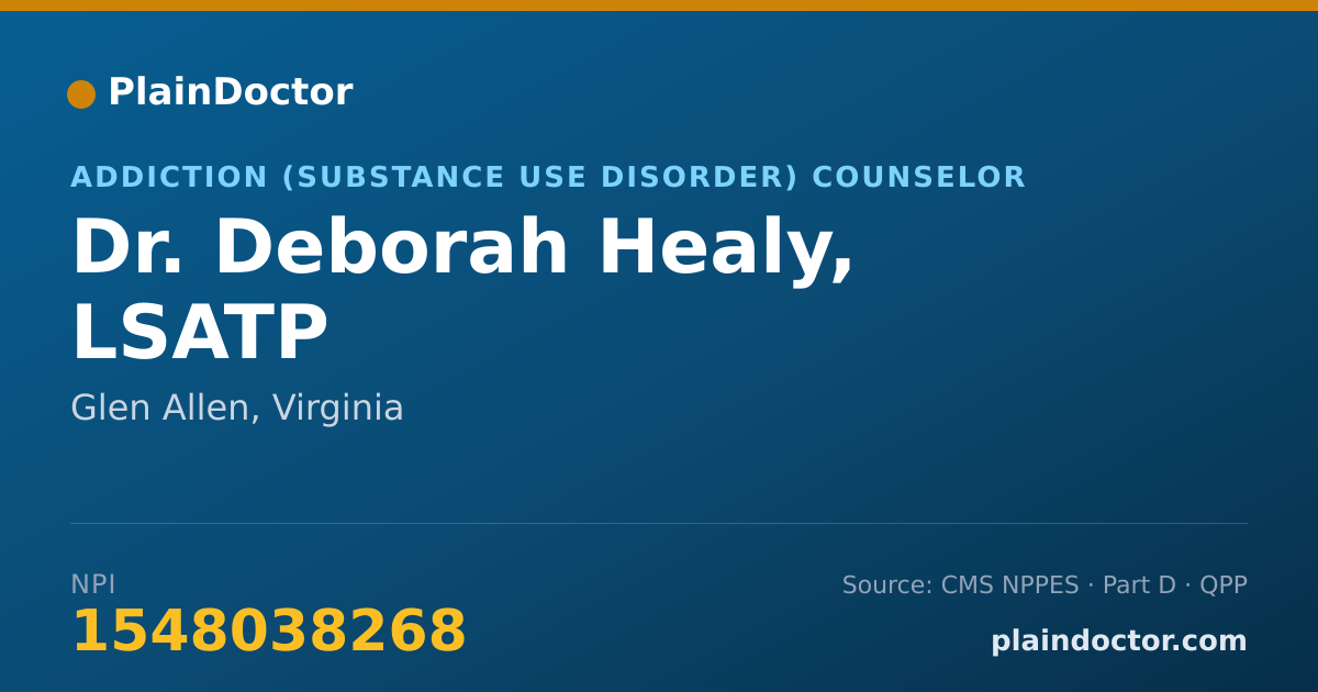 Shareable card for Deborah Healy, LSATP - Addiction (Substance Use Disorder) Counselor, Glen Allen, VA