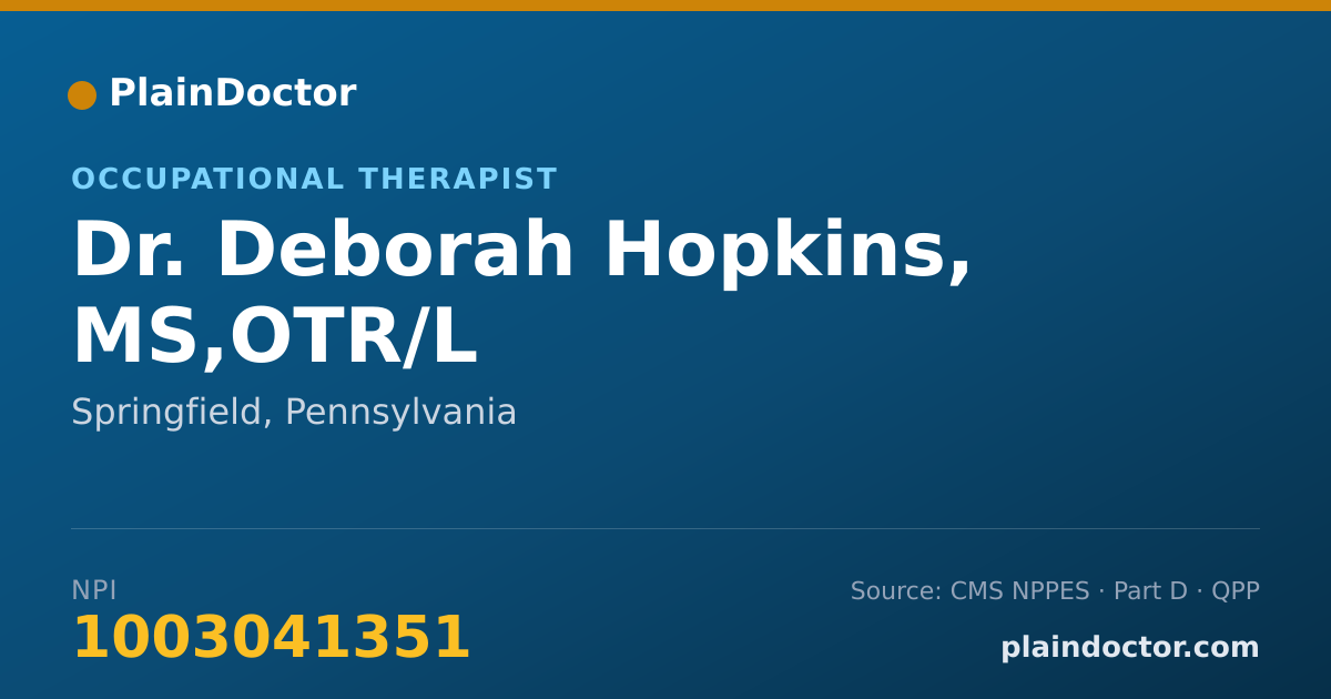 Shareable card for Deborah Hopkins, MS,OTR/L - Occupational Therapist, Springfield, PA