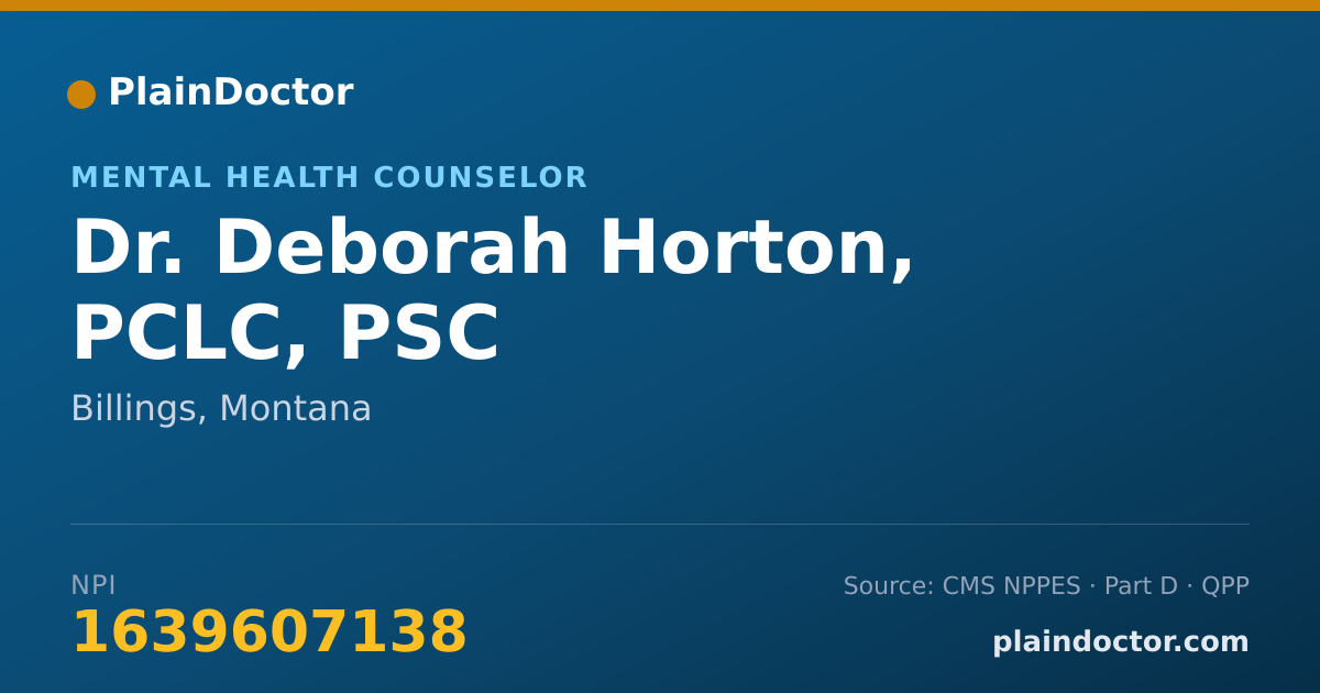 Shareable card for Deborah Horton, PCLC, PSC - Mental Health Counselor, Billings, MT