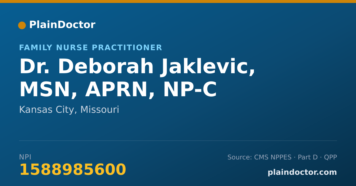 Shareable card for Deborah Jaklevic, MSN, APRN, NP-C - Family Nurse Practitioner, Kansas City, MO