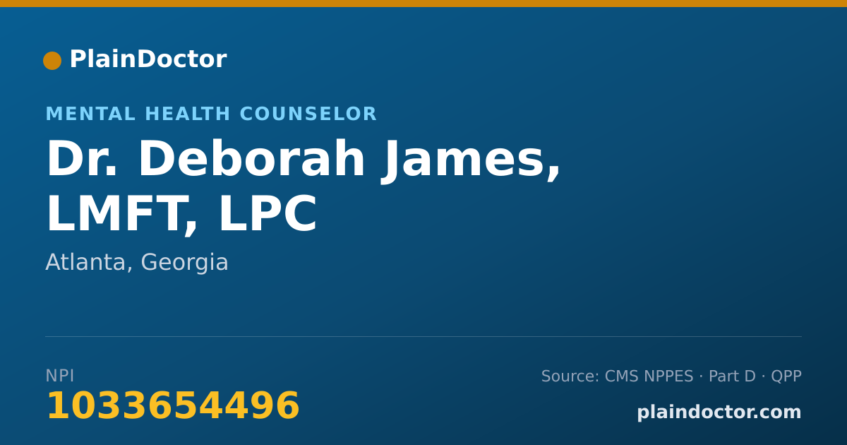 Shareable card for Deborah James, LMFT, LPC - Mental Health Counselor, Atlanta, GA