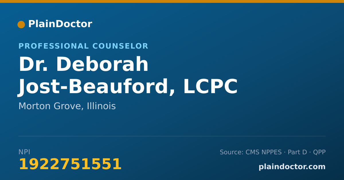 Shareable card for Deborah Jost-Beauford, LCPC - Professional Counselor, Morton Grove, IL