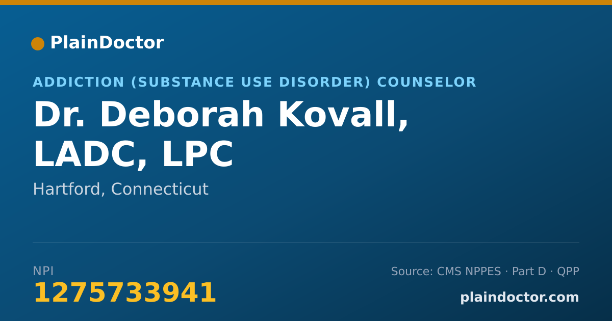 Shareable card for Deborah Kovall, LADC, LPC - Addiction (Substance Use Disorder) Counselor, Hartford, CT