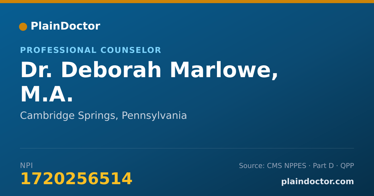 Shareable card for Deborah Marlowe, M.A. - Professional Counselor, Cambridge Springs, PA