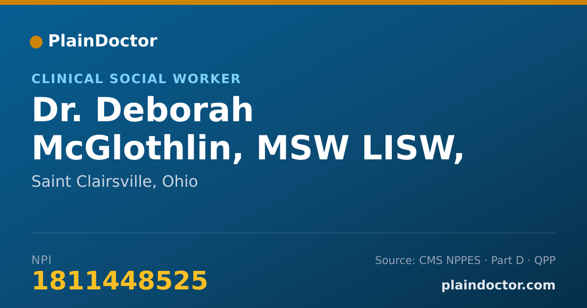 Shareable card for Deborah McGlothlin, MSW LISW, LICSW - Clinical Social Worker, Saint Clairsville, OH
