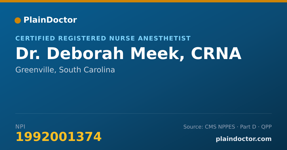 Shareable card for Deborah Meek, CRNA - Certified Registered Nurse Anesthetist, Greenville, SC