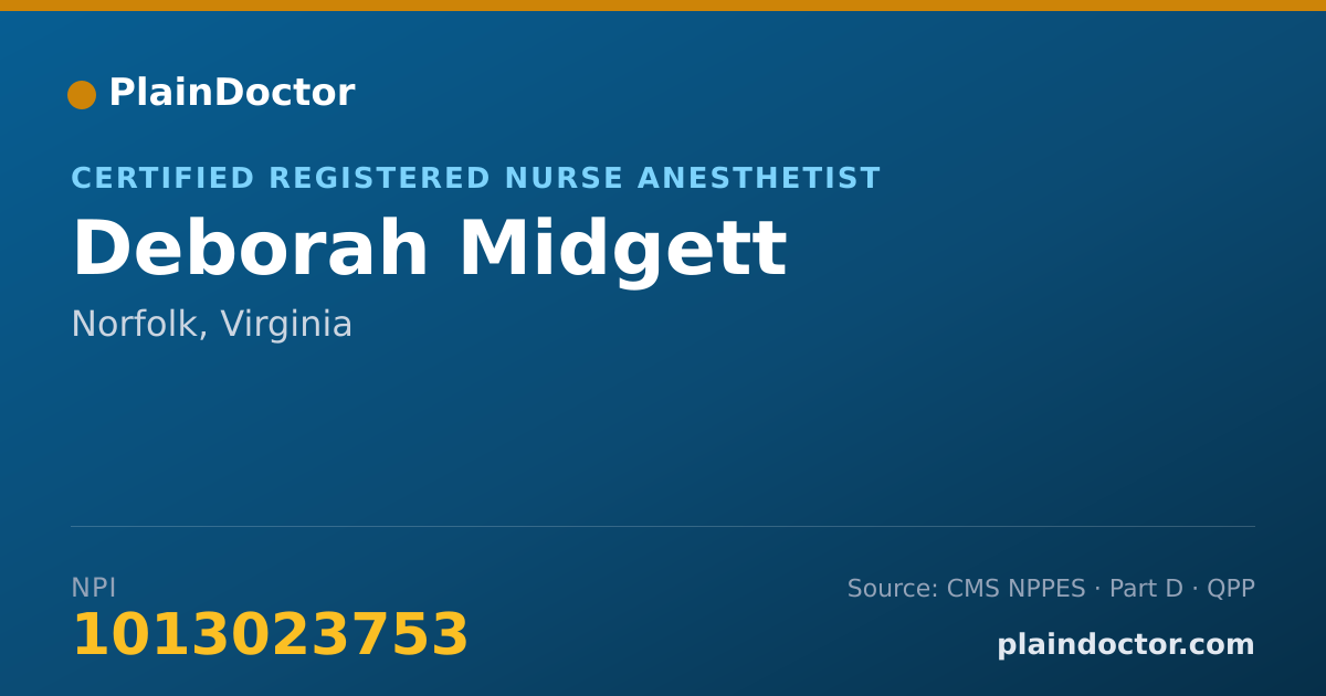 Shareable card for Deborah Midgett - Certified Registered Nurse Anesthetist, Norfolk, VA