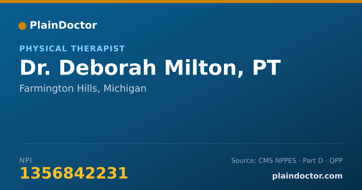 Shareable card for Deborah Milton, PT - Physical Therapist, Farmington Hills, MI