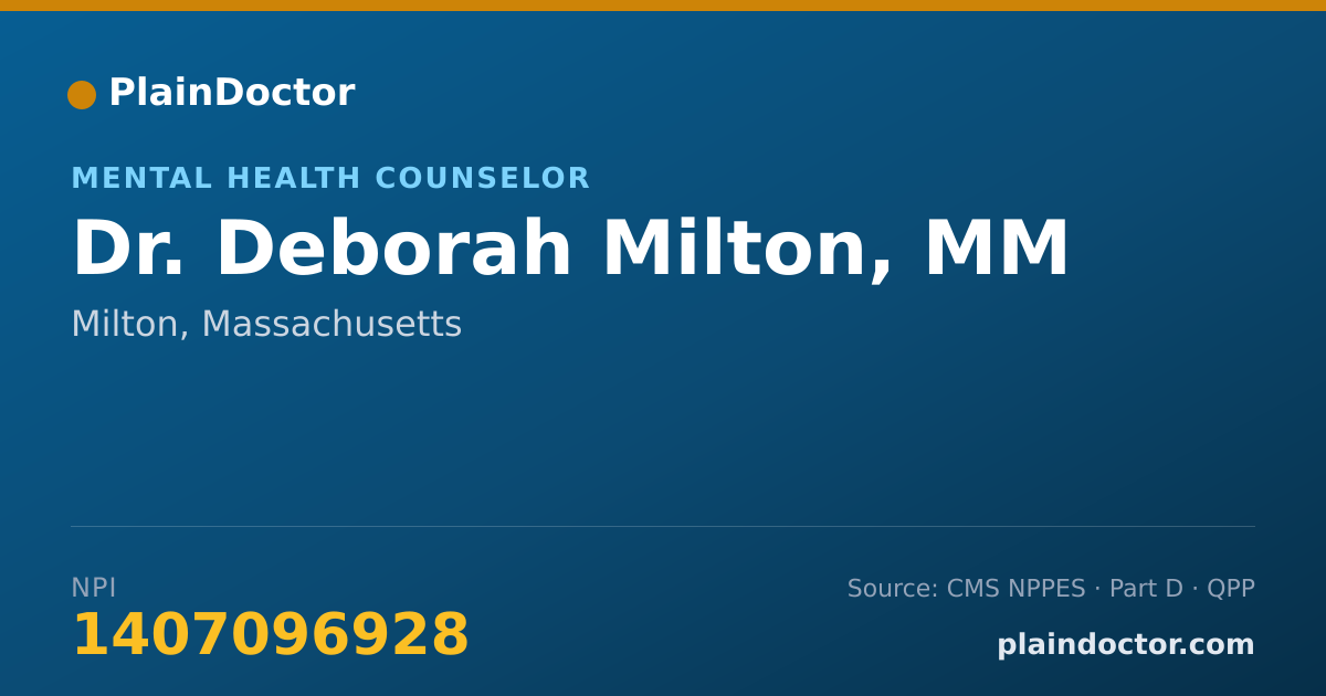 Shareable card for Deborah Milton, MM - Mental Health Counselor, Milton, MA