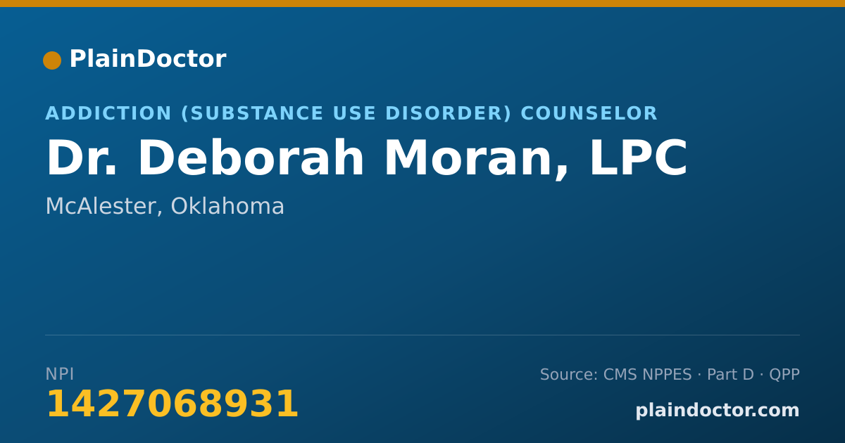 Shareable card for Deborah Moran, LPC - Addiction (Substance Use Disorder) Counselor, McAlester, OK