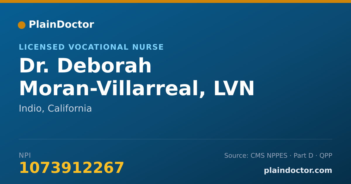 Shareable card for Deborah Moran-Villarreal, LVN - Licensed Vocational Nurse, Indio, CA