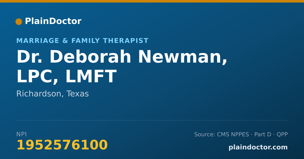 Shareable card for Deborah Newman, LPC, LMFT - Marriage & Family Therapist, Richardson, TX
