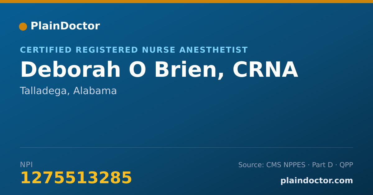 Shareable card for Deborah O Brien, CRNA - Certified Registered Nurse Anesthetist, Talladega, AL