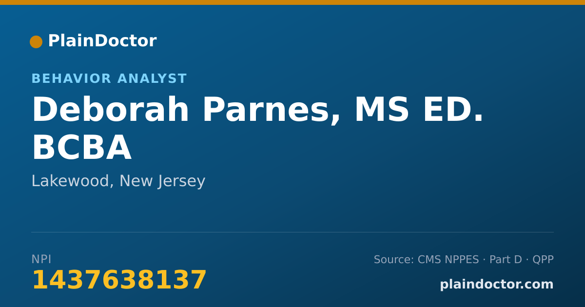 Shareable card for Deborah Parnes, MS ED. BCBA - Behavior Analyst, Lakewood, NJ
