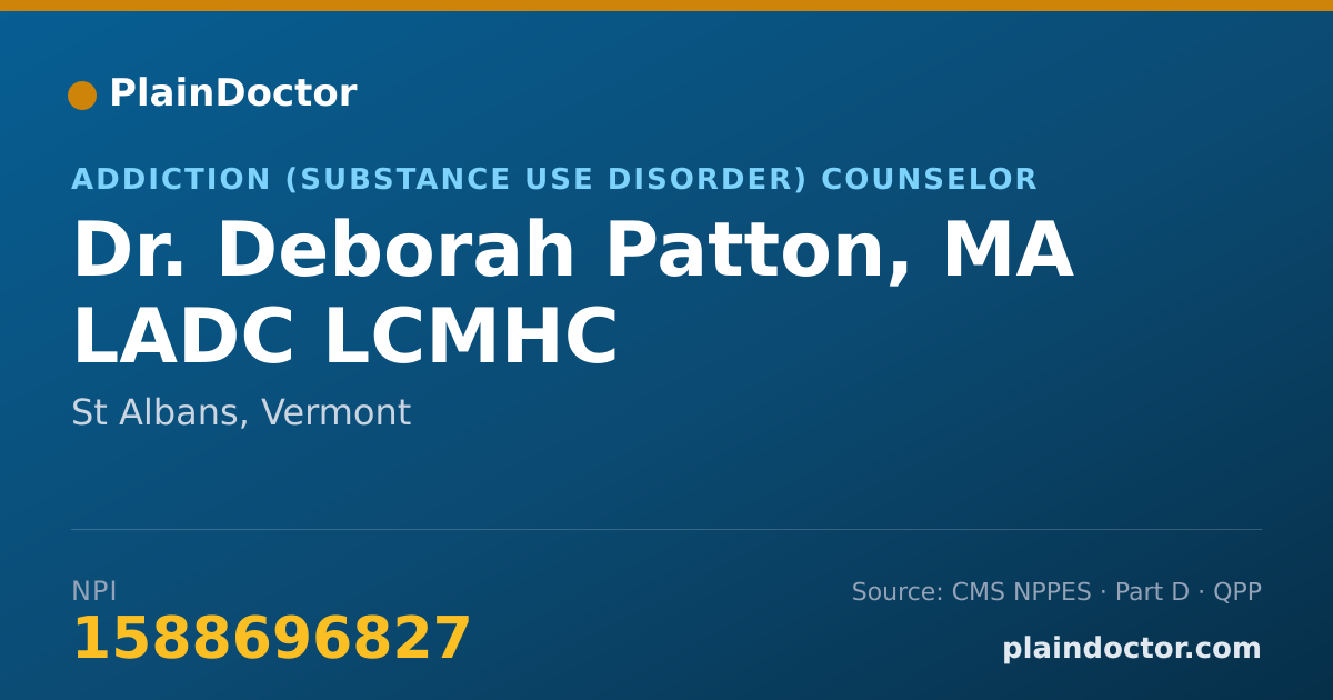 Shareable card for Deborah Patton, MA LADC LCMHC - Addiction (Substance Use Disorder) Counselor, St Albans, VT