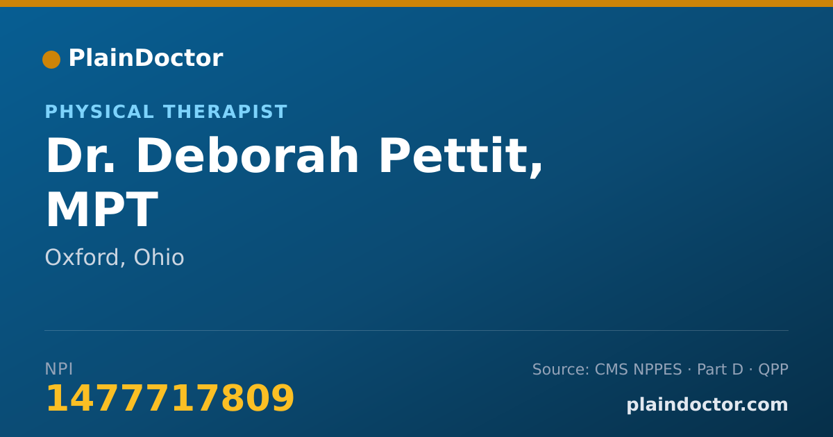 Shareable card for Deborah Pettit, MPT - Physical Therapist, Oxford, OH