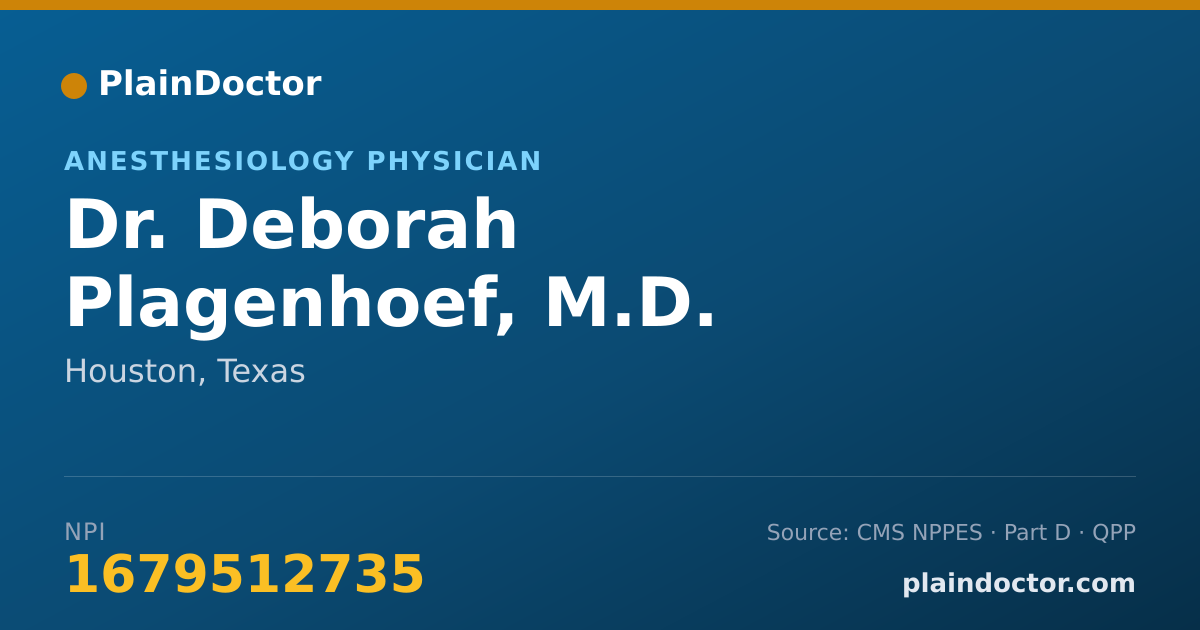 Shareable card for Deborah Plagenhoef, M.D. - Anesthesiology Physician, Houston, TX
