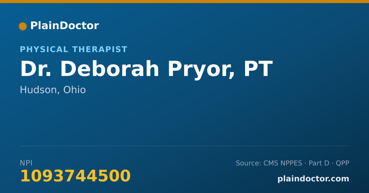 Shareable card for Deborah Pryor, PT - Physical Therapist, Hudson, OH
