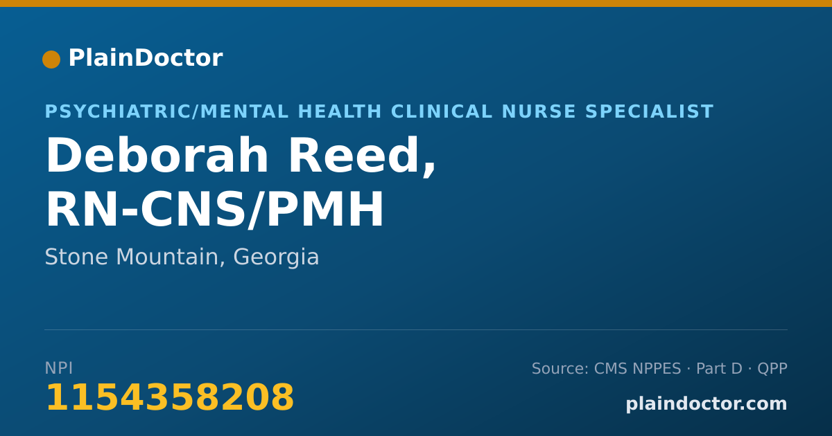 Shareable card for Deborah Reed, RN-CNS/PMH - Psychiatric/Mental Health Clinical Nurse Specialist, Stone Mountain, GA