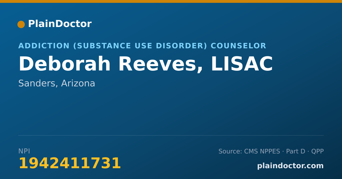 Shareable card for Deborah Reeves, LISAC - Addiction (Substance Use Disorder) Counselor, Sanders, AZ