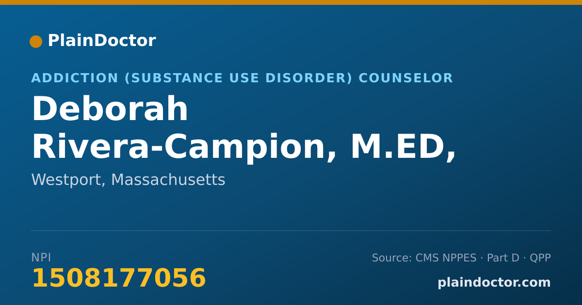 Shareable card for Deborah Rivera-Campion, M.ED, LADC I - Addiction (Substance Use Disorder) Counselor, Westport, MA