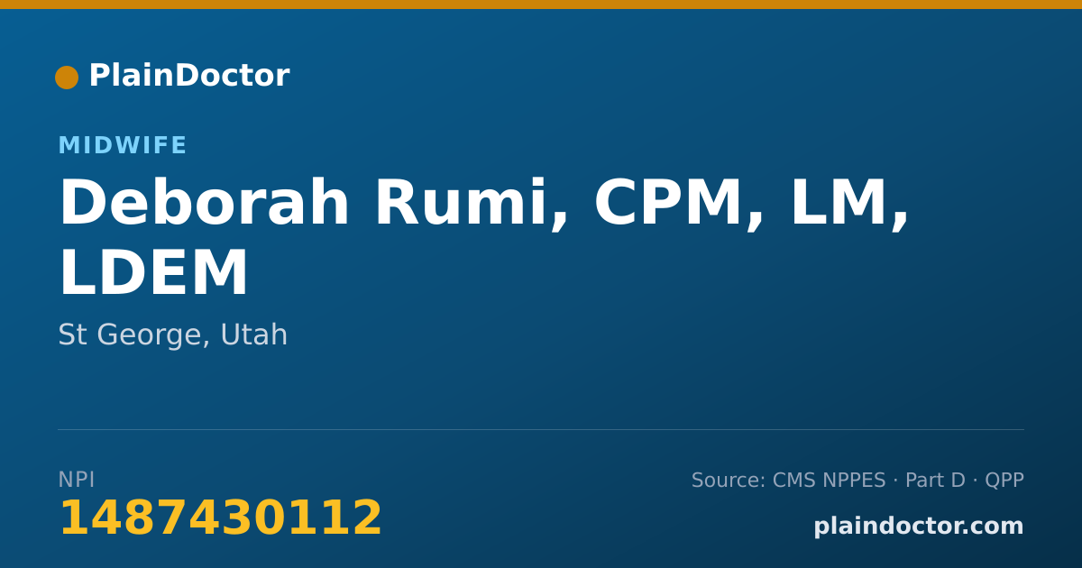 Shareable card for Deborah Rumi, CPM, LM, LDEM - Midwife, St George, UT