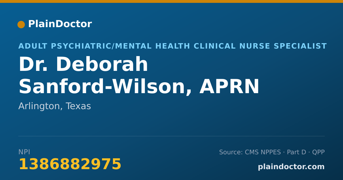 Shareable card for Deborah Sanford-Wilson, APRN - Adult Psychiatric/Mental Health Clinical Nurse Specialist, Arlington, TX