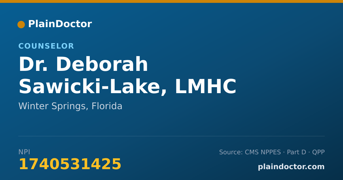 Shareable card for Deborah Sawicki-Lake, LMHC - Counselor, Winter Springs, FL