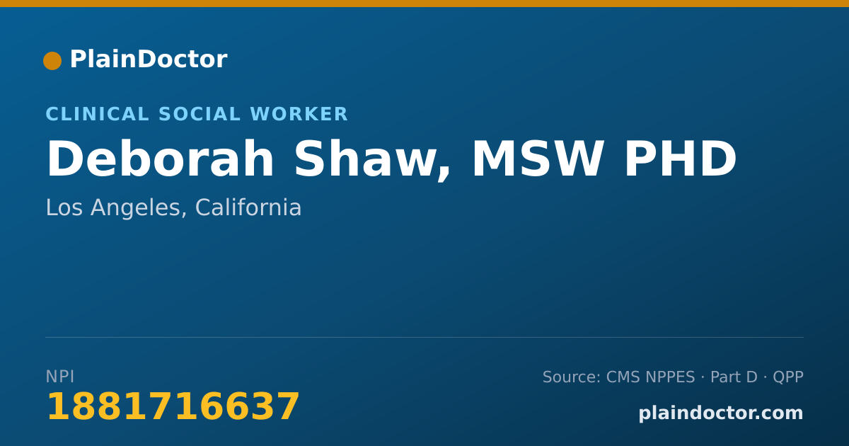 Shareable card for Deborah Shaw, MSW PHD - Clinical Social Worker, Los Angeles, CA