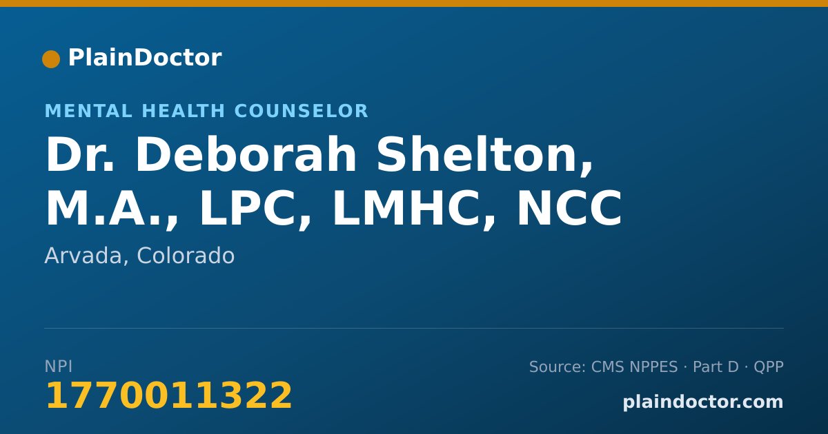 Shareable card for Deborah Shelton, M.A., LPC, LMHC, NCC - Mental Health Counselor, Arvada, CO