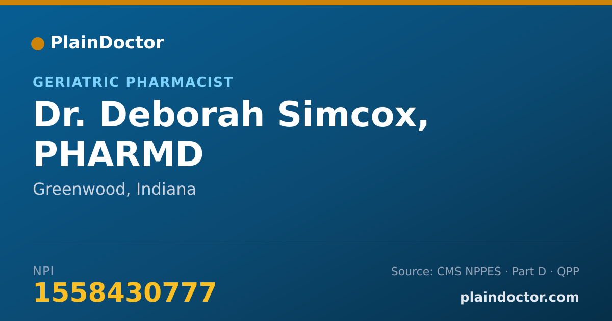 Shareable card for Deborah Simcox, PHARMD - Geriatric Pharmacist, Greenwood, IN