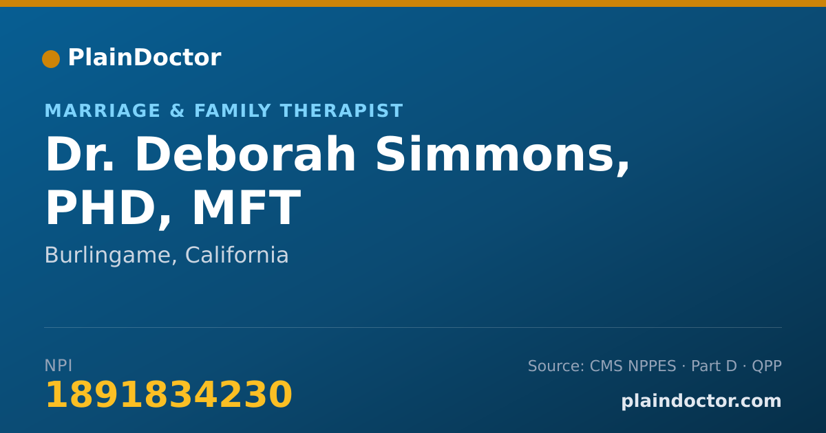 Shareable card for Deborah Simmons, PHD, MFT - Marriage & Family Therapist, Burlingame, CA