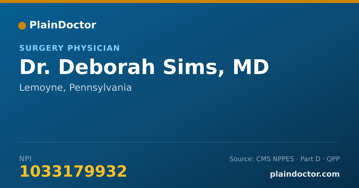 Shareable card for Deborah Sims, MD - Surgery Physician, Lemoyne, PA