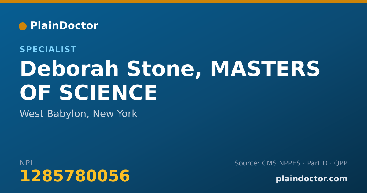 Shareable card for Deborah Stone, MASTERS OF SCIENCE - Specialist, West Babylon, NY