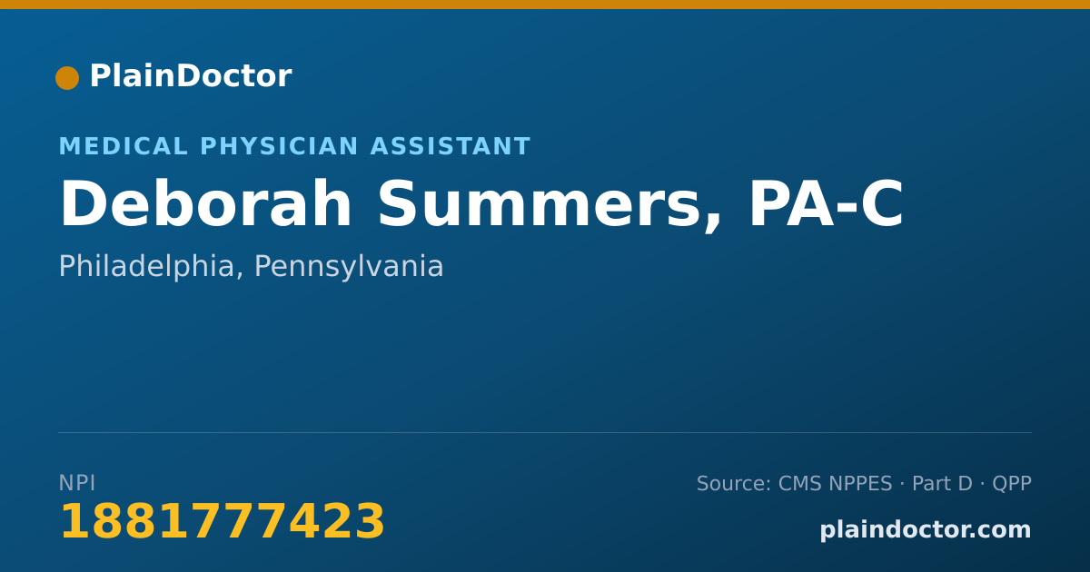 Shareable card for Deborah Summers, PA-C - Medical Physician Assistant, Philadelphia, PA