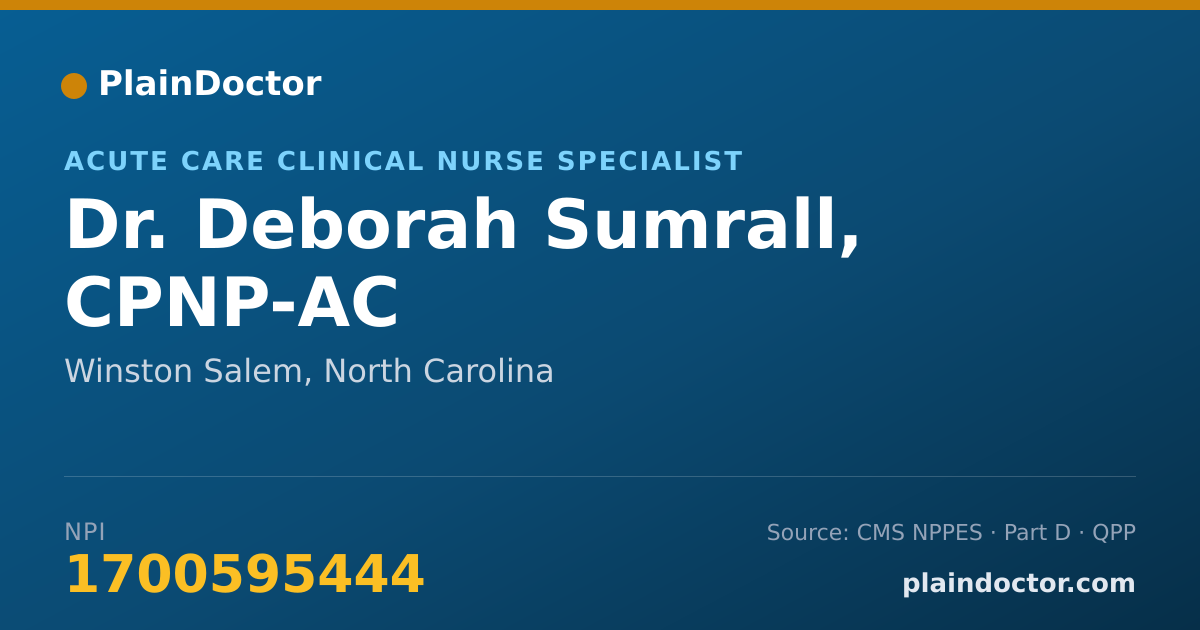 Shareable card for Deborah Sumrall, CPNP-AC - Acute Care Clinical Nurse Specialist, Winston Salem, NC