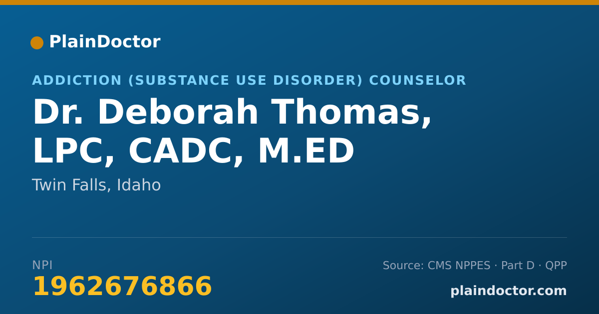 Shareable card for Deborah Thomas, LPC, CADC, M.ED - Addiction (Substance Use Disorder) Counselor, Twin Falls, ID