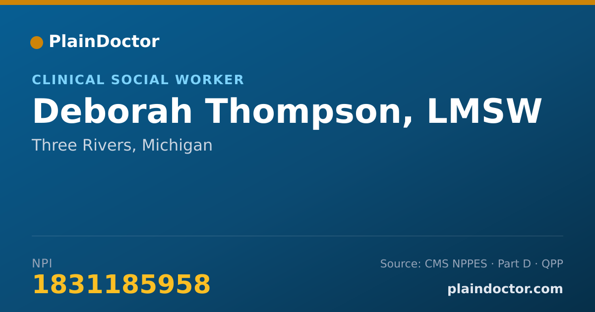 Shareable card for Deborah Thompson, LMSW - Clinical Social Worker, Three Rivers, MI
