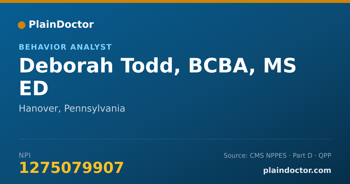 Shareable card for Deborah Todd, BCBA, MS ED - Behavior Analyst, Hanover, PA