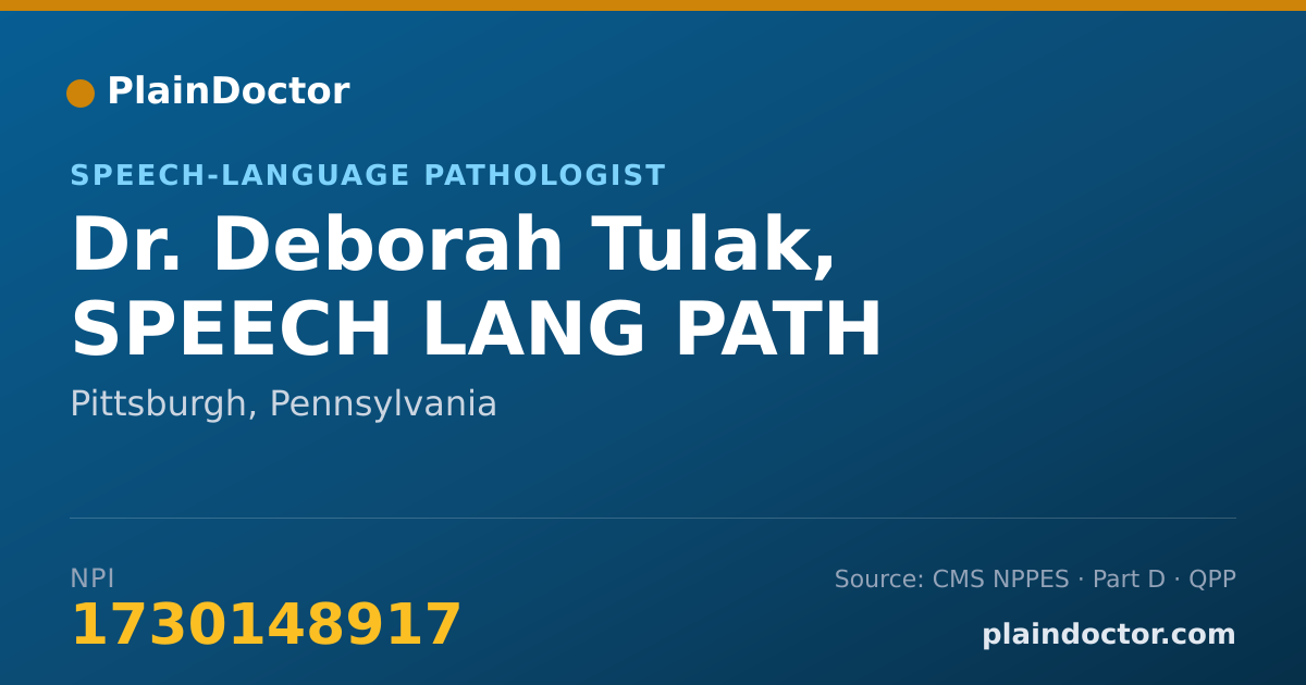 Shareable card for Deborah Tulak, SPEECH LANG PATH - Speech-Language Pathologist, Pittsburgh, PA