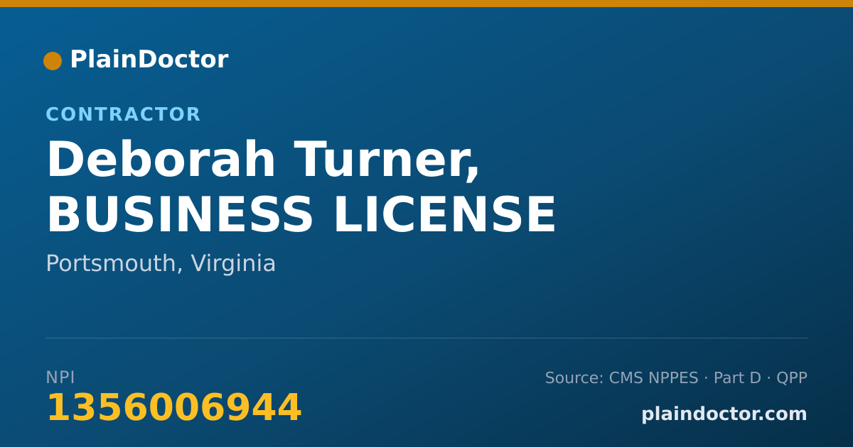 Shareable card for Deborah Turner, BUSINESS LICENSE - Driver, Portsmouth, VA