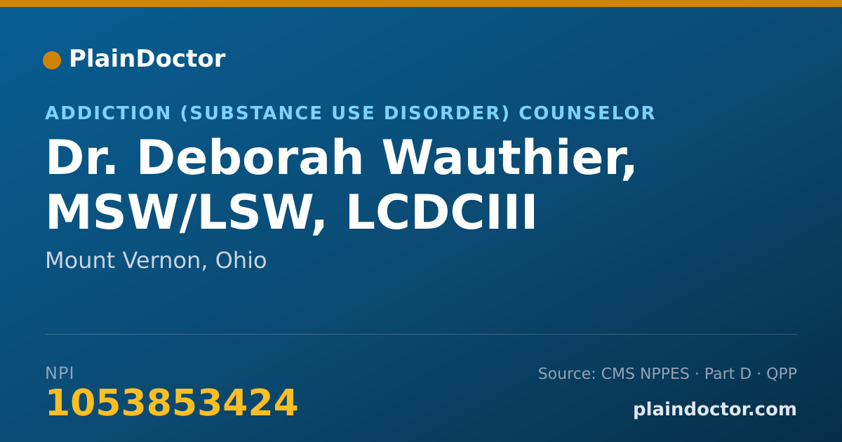 Shareable card for Deborah Wauthier, MSW/LSW, LCDCIII - Addiction (Substance Use Disorder) Counselor, Mount Vernon, OH