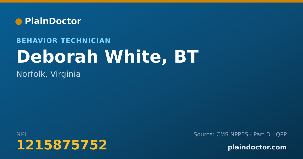 Shareable card for Deborah White, BT - Behavior Technician, Norfolk, VA