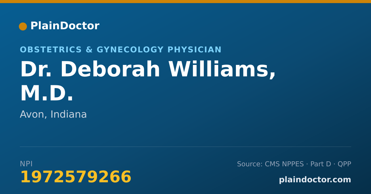 Shareable card for Deborah Williams, M.D. - Obstetrics & Gynecology Physician, Avon, IN