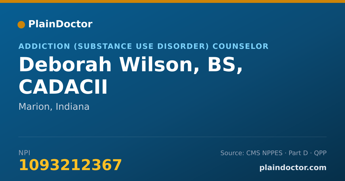 Shareable card for Deborah Wilson, BS, CADACII - Addiction (Substance Use Disorder) Counselor, Marion, IN