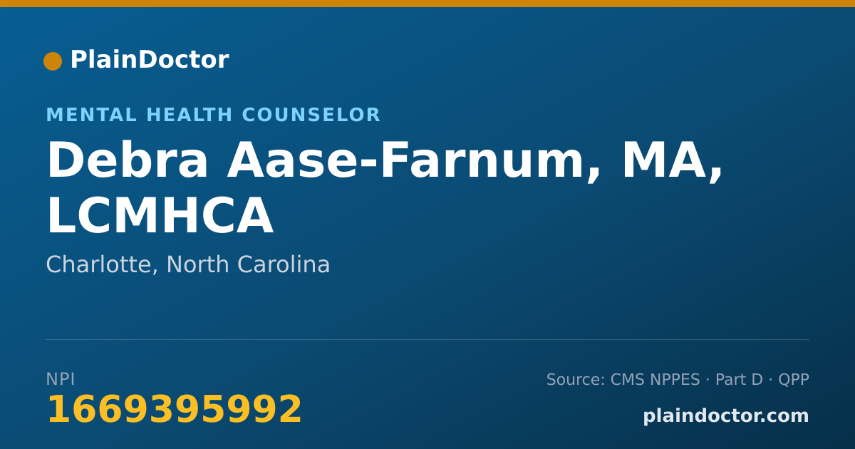 Shareable card for Debra Aase-Farnum, MA, LCMHCA - Mental Health Counselor, Charlotte, NC