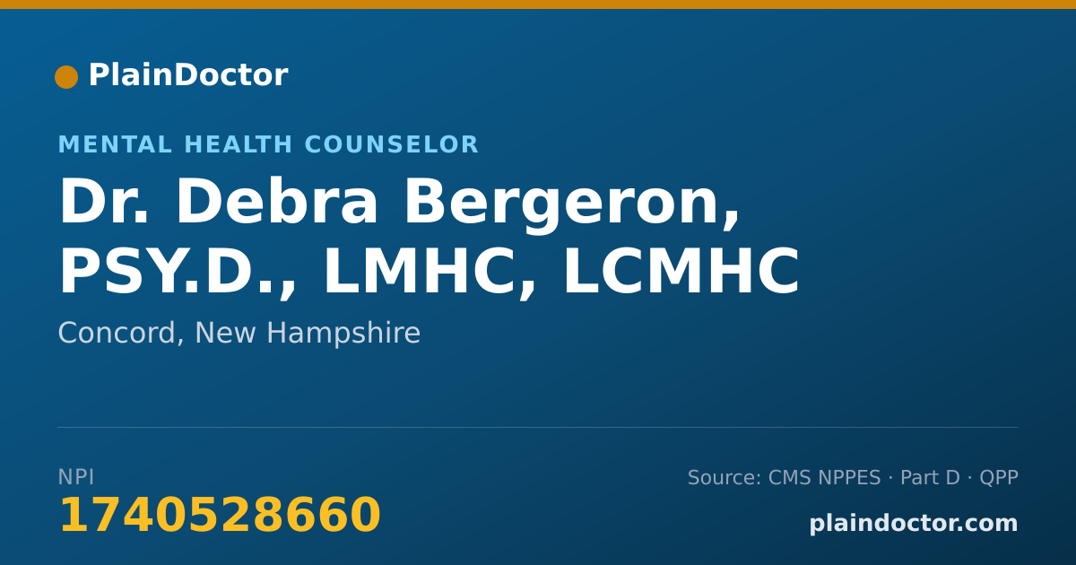 Shareable card for Debra Bergeron, PSY.D., LMHC, LCMHC - Mental Health Counselor, Concord, NH