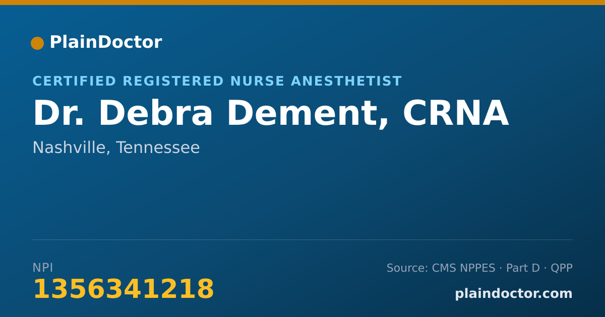 Shareable card for Debra Dement, CRNA - Certified Registered Nurse Anesthetist, Nashville, TN